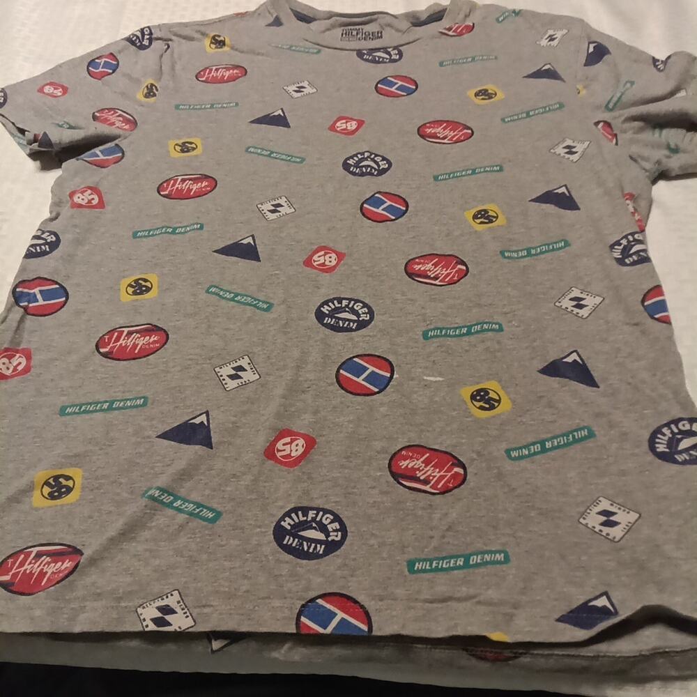 Tommy Hilfiger Kids Logo T-Shirt Medium Gray Short Sleeve Cotton Crew Neck